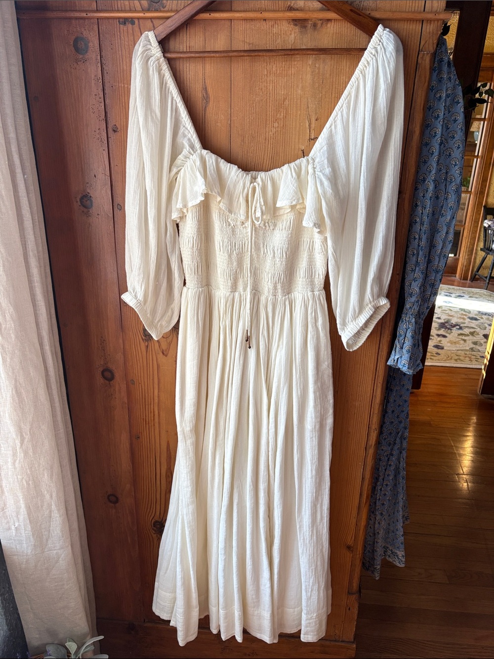 Oasis midi 100% Cotton Free People Cream Boho Smocked Maxi Dress - Picture 2 of 6